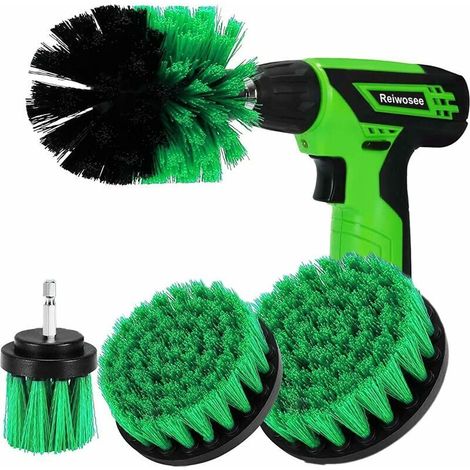 Lot de 4 brosses pour perceuse électrique - Kit de Nettoyage pour Voiture, Salle de Bain, Piscine, carrelage, Sol, Brique, céramique, marbre, Brosse à récurer Tout Usage (Green) (1/5)