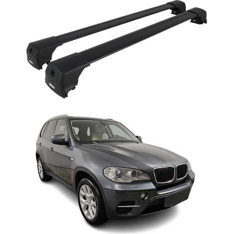 OMAC Aluminium Dachträger Querträger für BMW X5 E70 2006-2013 – City Crash – ISO/PAS 11154:2006 – Abschließbar – Max. 75 kg – 2 Stangen Schwarz (1/5)