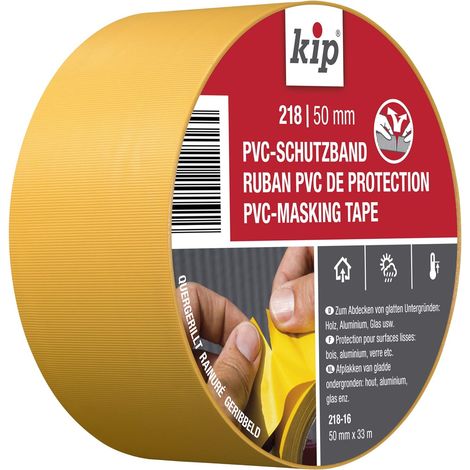 Kip - Ruban PVC de protection 218-16 - Masking tape a rayures transversales pour proteger des surfaces lisses - Dimensions : 50mm x 33m - Couleur jaune (1/3)