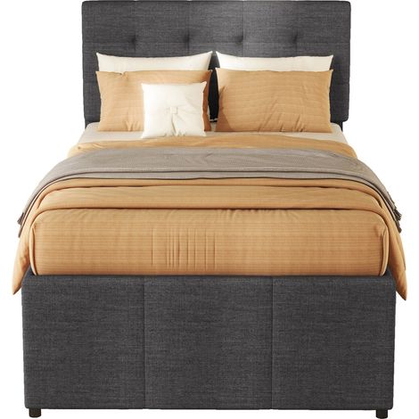 Letto imbottito 90x200 cm con letto estraibile, tre cassetti e testiera regolabile, stile minimalista in tessuto grigio, senza materasso per piccoli spazi – CHICFURN (1/5)
