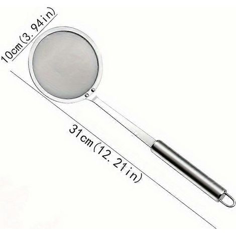 Écumoire en acier inoxydable, passoire fine à mailles fines avec manche, pour filtrer et dégraisser les graisses et huiles. (1/4)