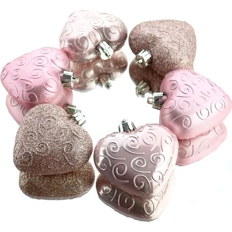 Bruchfeste Weihnachtsanhänger in Herzform Rosa 7 cm aus Kunststoff - 6er Set (1/5)