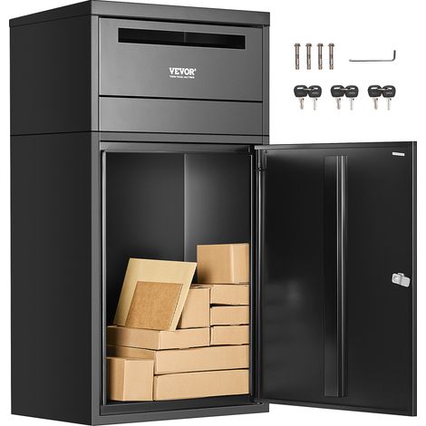 VEVOR Scatole per Consegna dei Pacchi per Esterni, Cassetta Postale da 909 mm per Pacchi con Serratura, Cassetta Postale in Acciaio Zincato con Design Antifurto, per Casa e Ufficio, Nero