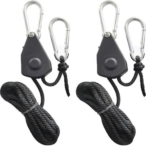 2x Crochets à Cliquet pour Suspension de Lampe de Culture, Cordes Réglables 3mm, Charge 68kg, Longueur 2m, Accessoire Robuste pour Éclairage Horticole (1/5)