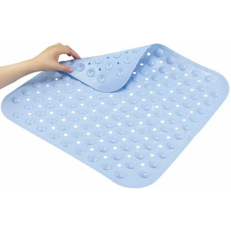 Anti-Slip Bath Mat, Anti-Mildew PVC Square Bath Mat Foot Massage Mat 48 x 48cm (Blue)