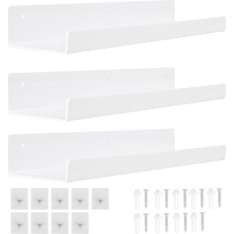 3 Paquets Etagere Murale Blanche sans Perçage, Etagère Murale en Acrylique de 30 cm, Etagere Flottante Murale, Salle de Bains,Chambre à Coucher, Salon, Cuisine, Décoration de Pièce (1/5)