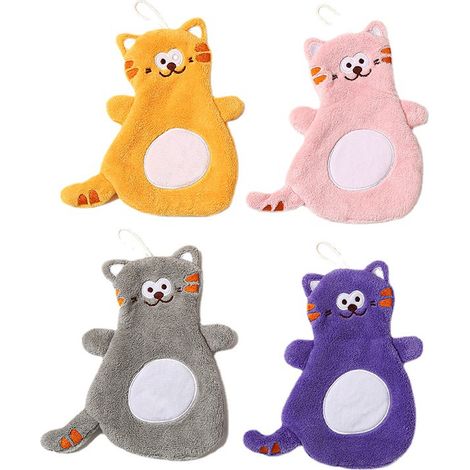 Lot de 4 serviettes de bain douces pour enfants à motifs animaux, serviette de cuisine en microfibre polaire corail (1/5)