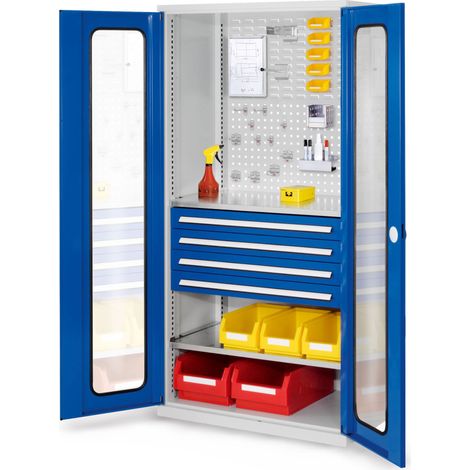 Kappes ®RasterPlan Schubladenschränke 1950x1000x600mm Sichtfenstertüren Modell 33 enzianblau