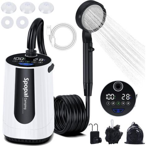 Douche Portable, Kit Douche de Camping,10000mAh,Douche Camping, Rechargeable, avec Afficheur Intelligent et 5 Vitesses Réglables pour Extérieure,Camping,Voyage,Animaux