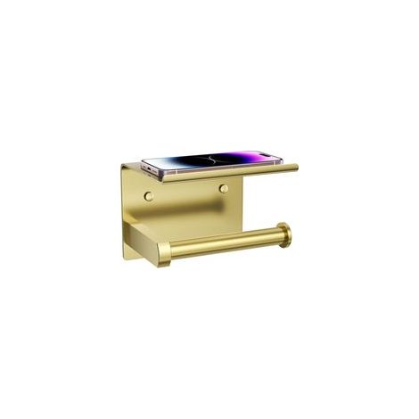 (Or Brossé) Porte Papier Toilette Mural avec Tablette, Support Mural pour Rouleau de Papier Hygiénique, Adhésif ou à Vis, Résistant à la Rouille,Rangement pour Salle de Bain.