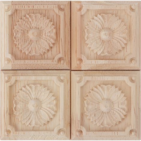 4 pièces d'appliques sculptées à carreaux, décalcomanies non peintes pour la décoration de meubles (C) (1/5)