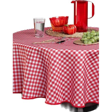 Promo Linge Nappe Ronde de Table Anti-Tâches 100% Polyester Motif Vichy