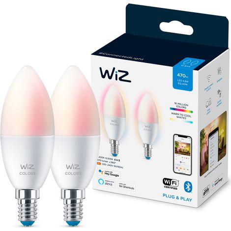 Pack 2 Bombillas Inteligentes LED E14 Casquillo Fino 4.9W 470 lm C37 WiFi + Bluetooth Regulable RGBWW WIZ RGBW+CCT