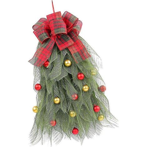 Guirlande de Noël pour porte d'entrée, décoration suspendue avec nœud, boules et ornements. (1/4)
