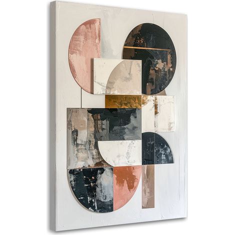 Cuadro en Lienzo, Abstracción geométrica decoración moderna en blanco negro rosa y detalles dorados, 60x90 (1/5)