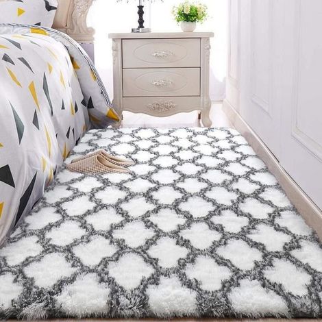 Tapis Poils Longs - - Modèle de Gourde Blanche - 120 x 160cm - Doux et Chaud