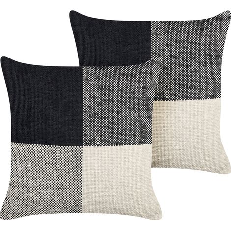 Conjunto de 2 cojines de algodón negro beige claro 45 x 45 cm patchwork Laelia