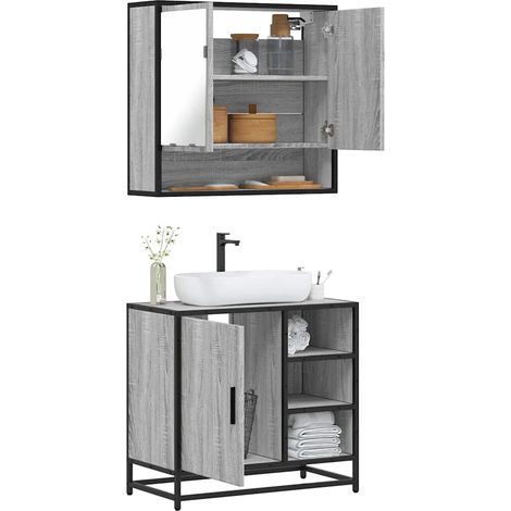 2-tlg. Badmöbel-Set Grau Sonoma Holzwerkstoff