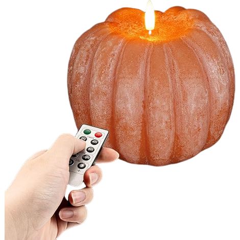 Vela LED sin llama con forma de calabaza, con temporizador y control remoto, calabaza artificial iluminada a pilas para decoración otoñal, centro de mesa de Acción de Gracias, decoración de chimenea,  (1/5)