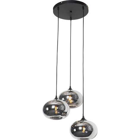 Smarte Hängelampe schwarz mit Rauchglas inkl. 3 WiFi P45 - Busa