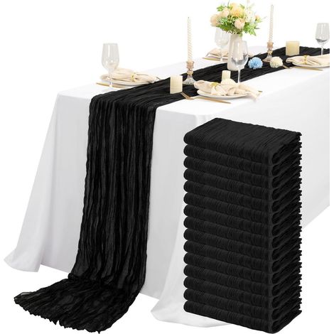 Schwarze Gaze-Tischläufer 15er-Set 300x55cm für Hochzeiten & Partys