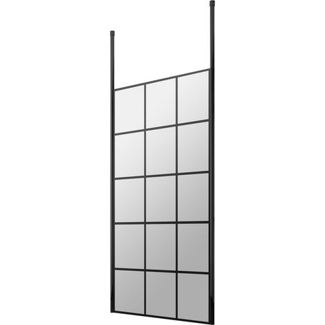 Hudson Reed 800mm x 1950mm Matt Black Framed Wetroom Shower Screen with Ceiling Posts - BFCP080 (1/2)