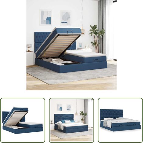 vidaXL Rangement sous lit - Cadre de lit ottoman avec matelas bleu 180x200 cm tissu (1/5)