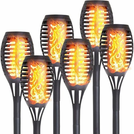 Lampe Solaire Exterieur Jardin Torche LED Effet Flamme (Lot de 6) Lefou (1/5)