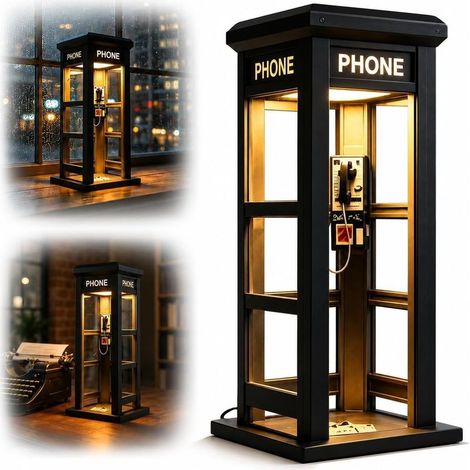 Lampe De Table Rétro Cabine Téléphonique, Mini Déco Vintage LED Chaude, Style Classique Pour Chambre, Bureau, Bar, Noir (1/5)
