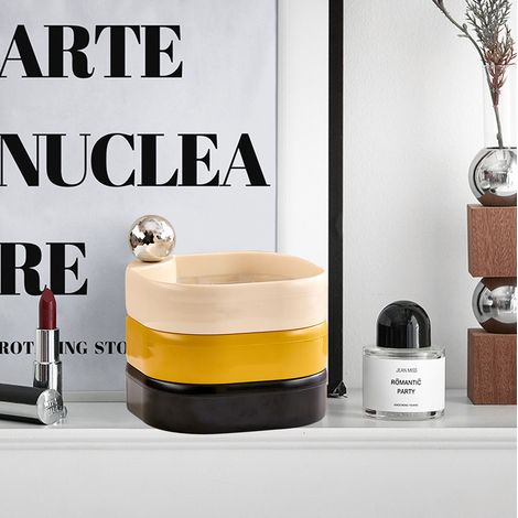 Boîte à bijoux rotative à plusieurs niveaux pour boucles d'oreilles, bracelets, puces et colliers. Haut de gamme, raffinée, anti-oxydation, blanc laiteux + jaune + noir. (1/5)