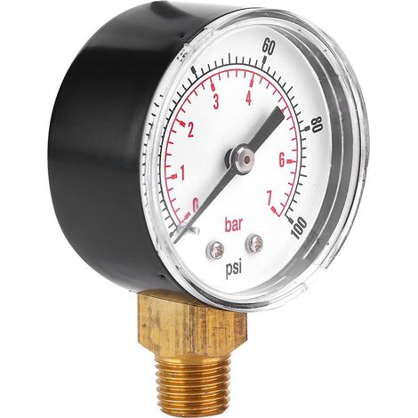 Manomètre 50 mm, filetage laiton 1/4 BSP pour carburant, air, huile, gaz, eau (0-100 psi 0-7 bar) (1/5)