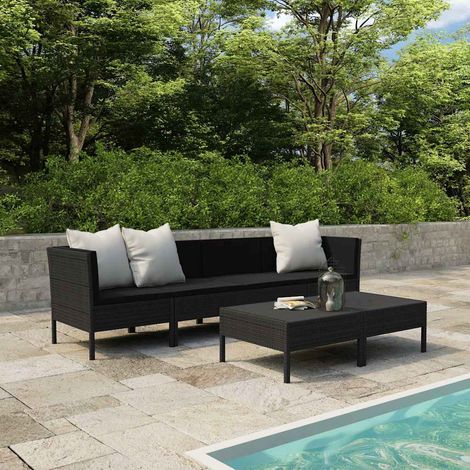 vidaXL Set Divani da Giardino 6 pz con Cuscini in Polyrattan Nero (1/4)
