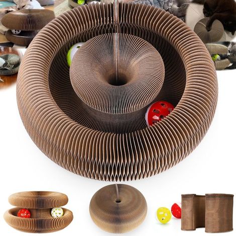 Griffoir magique accordéon pour chat avec 1 balle à clochette, aventure pour chat, jouet d'entraînement mental et physique interactif ultime pour chat d'intérieur