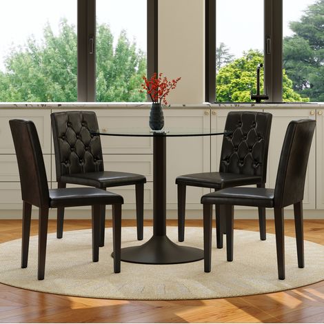 Set tavolo e sedie 85 cm in vetro nero moderno per sala da pranzo FloraGrace (1/5)