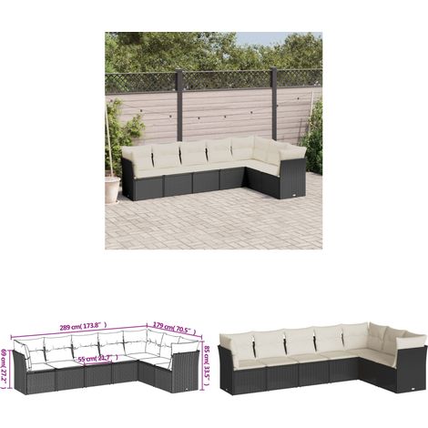 Salon de jardin 7 pcs avec coussins noir résine tressée - Ensemble Salon De Jardin - Mobilier De Jardin - Salon Extérieur - Canapé Jardin - Chaise Lounge - Home & Living (1/3)