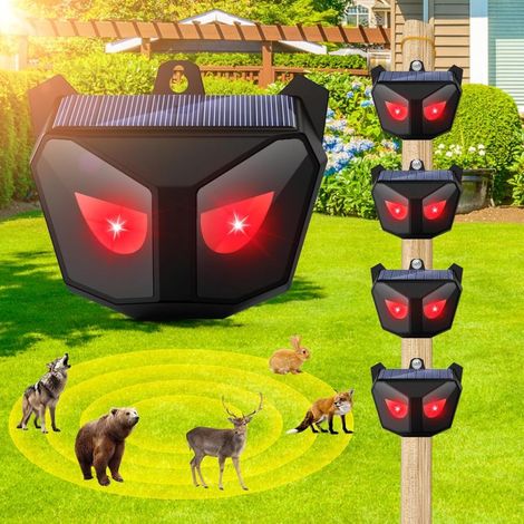 Repelente de animales solar para exteriores con luces LED rojas intermitentes, resistente al agua (paquete de 4)