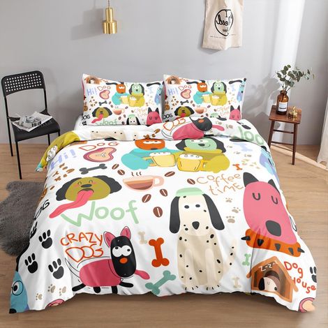 Bettwäsche-Set 155x220cm mit 2 Kissenbezügen 80x80cm, Kinder Bettbezug mit Hunde-Motiv