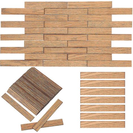 40 mini pièces de revêtement de sol pour maison de poupée, parquet autocollant, idéal pour les accessoires de maison de poupée, il suffit de le déchirer et de le coller. (1/5)