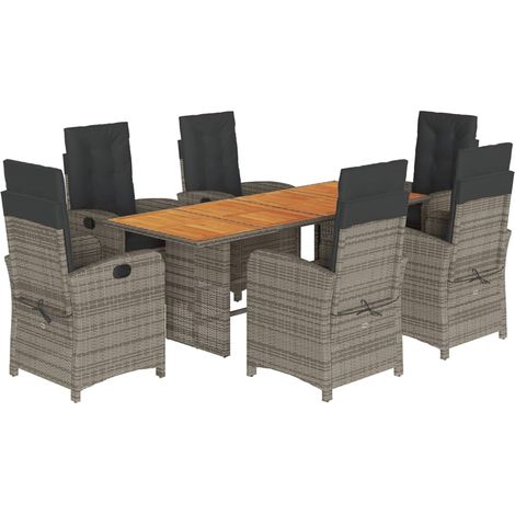 Maison Exclusive - 7-tlg. Garten-Essgruppe mit Kissen Grau Poly R