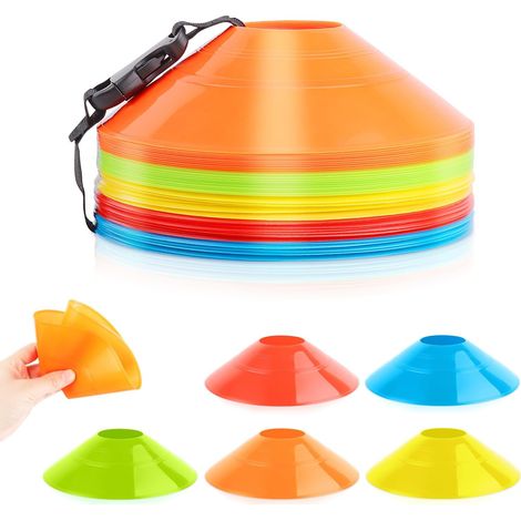 Plots de Marquage pour Football Cône, Plots Entrainement 5 Couleurs Cônes à Disque avec Sangle à Boucle Fixe, Cones de Sport pour Délimitation Entraînement Football (1/5)