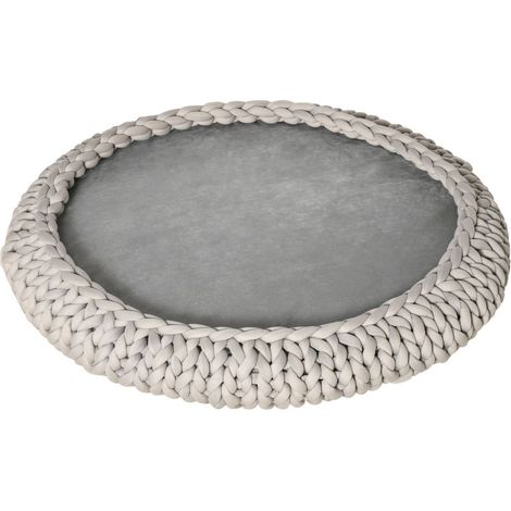 CUCCIA PER CANI E GATTI ROTONDA CON BORDI RIALZATI E CUSCINO, IMBOTTITO EFFETTO VELLUTO, F93X15CM, GRIGIA (1/5)