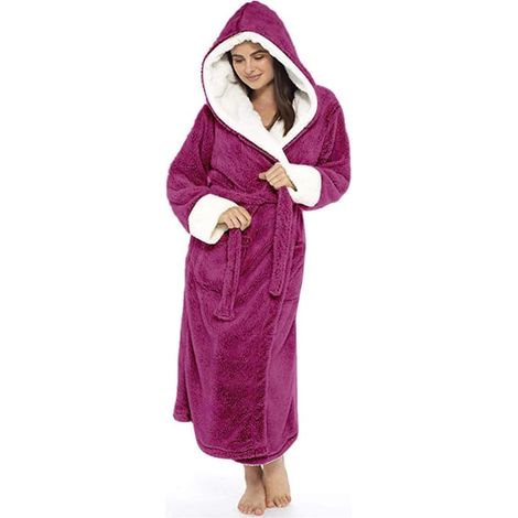 Peignoir Femme Sherpa Polaire Doux Chaud Capuche Moelleux Robe de Bain Rouge Rose Enfant 85 cm (1/4)