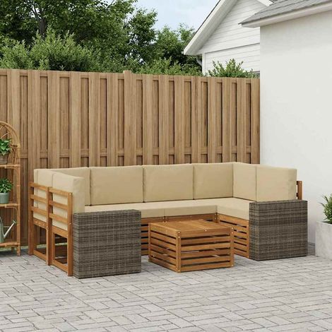 vidaXL Outdoor-Sofagarnitur 7 pcs Natur und Beige Massivholz Akazie (1/5)