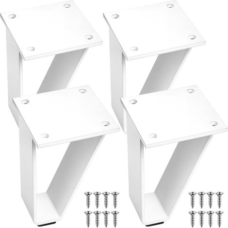 4 pieds de table épingle métal blanc 10cm avec vis patins protection (1/5)