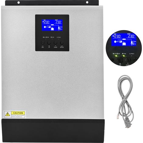 VEVOR Inversor de Corriente 3000VA Convertidor de Corriente 24V DC a 230V Inversor Onda Pura Inversor Inteligente Inversor Solar Coche para Automóvil Cargador CA Controlador Solar MPPT