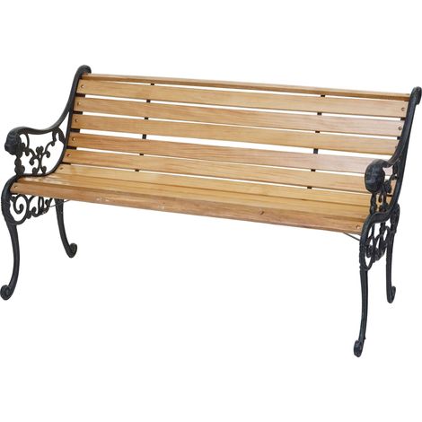 [NUNCA USADO] Banco de jardín HHG-707, banco de parque banco de madera, 2 plazas de hierro fundido madera 125cm 20kg, marrón claro