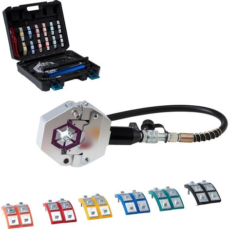 Pince à Sertir Hydraulique Tuyau Climatisation Kit Sertissage Hydraulique de Flexibles pour Réparation Automobile Clim, avec 7 Matrices, Mallette de Transport, Pompe Manuelle, Outil Sertissage (1/5)