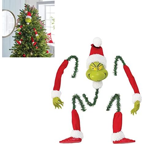 BEBUSINGOTO Décorations pour sapin de Noël - Tête d'elfe Grinch - Tête/bras/jambe d'elfe Grinch pour étole d'arbre de Noël - Elfe en peluche (1/4)
