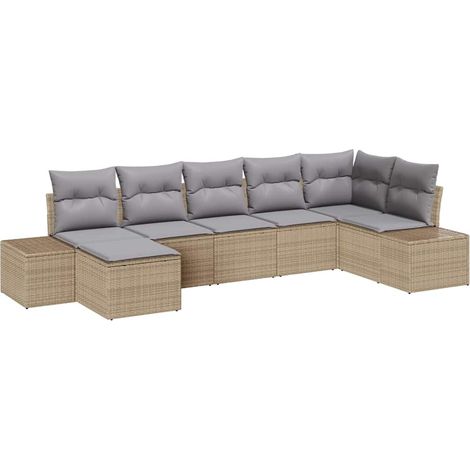 Garden Sofa Set with Cushion 7 pcs Beige Poly Rattan vidaXL