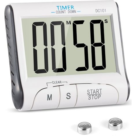 Minuteur Cuisine - Électronique Magnétique Numérique LCD - Compte à Rebours 24 H avec Alarme Sonore - Blanc - 1 Pièce